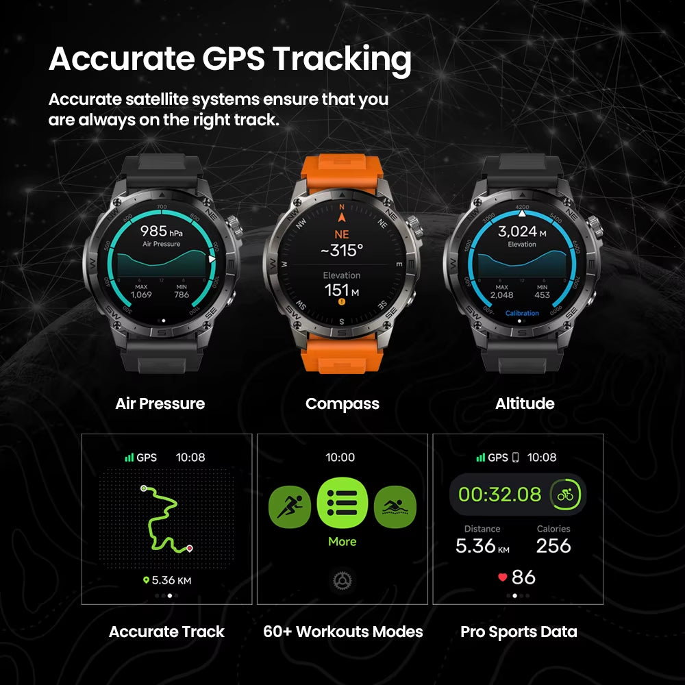 New  Stratos 2 plus GPS Smart Watch 1.43'' AMOLED Display Compass Barometric Altimeter Bluetooth Phone Calls Smartwatch