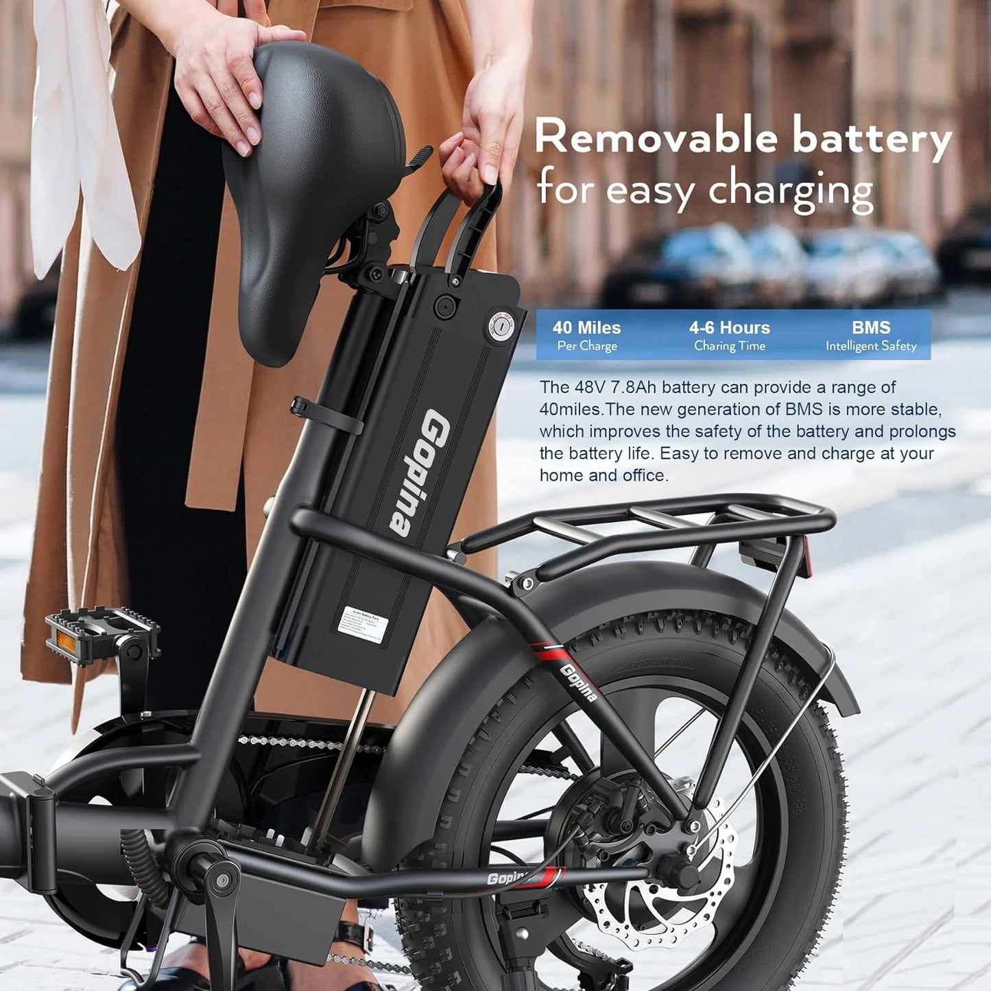 Electric Bike 16" X 3.0 Fat Tire Electric Bike 48V 350W Adult Folding Electric Cruiser Bike Step-Through Electric Bike 19.8MPH Commuter Electric Bike, UL2849 Certified