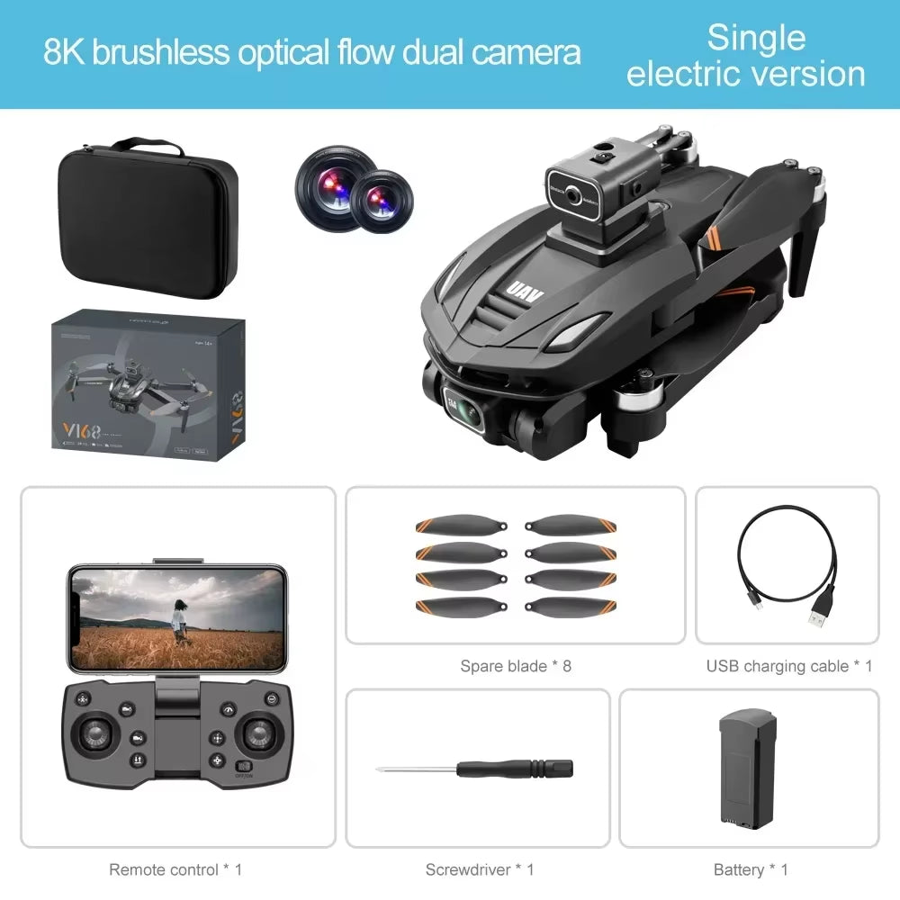 New V168 Drone Professinal Three Camera 8K Wide Angle Optical GPS Localization Four-Way Obstacle Avoidance Quadcopter