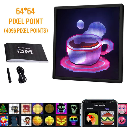 Smart Pixel Display Screen Night Light Digital Frame with APP Control 64 X 64 LED Panel Display Frame for Gaming Room Decoration