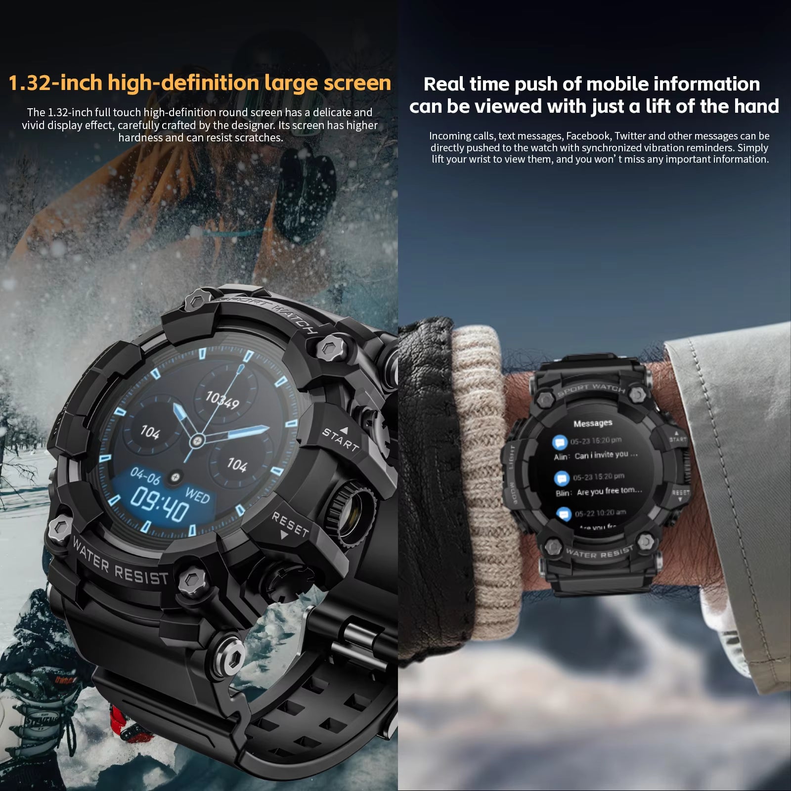 ATTACK-GT Upgrade Sport Smart Watch Waterproof Bluetooth Calls Rugged Smartwatches Flashlight Fitness Tracker for Phone