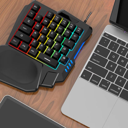 Gaming Keyboard Rainbow Backlit Small 35-Key One-Handed Controller Lightweighted Wrist Rest Gaming Keypad for Gamer Video Gaming