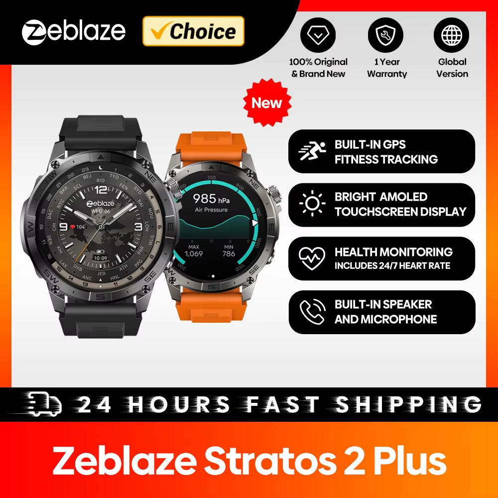 New  Stratos 2 plus GPS Smart Watch 1.43'' AMOLED Display Compass Barometric Altimeter Bluetooth Phone Calls Smartwatch