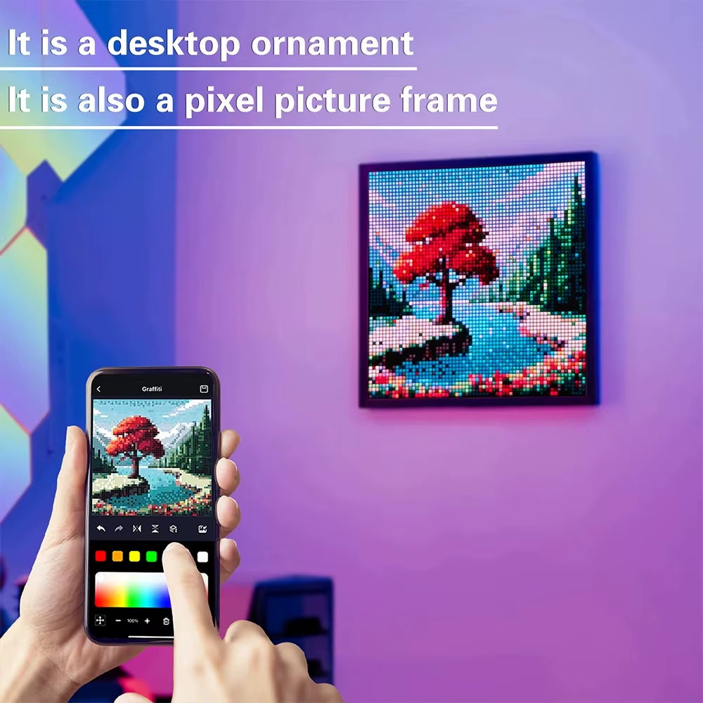 Smart Pixel Display Screen Night Light Digital Frame with APP Control 64 X 64 LED Panel Display Frame for Gaming Room Decoration